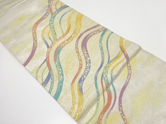 荒波によろけ横段模様織り出し　袋帯